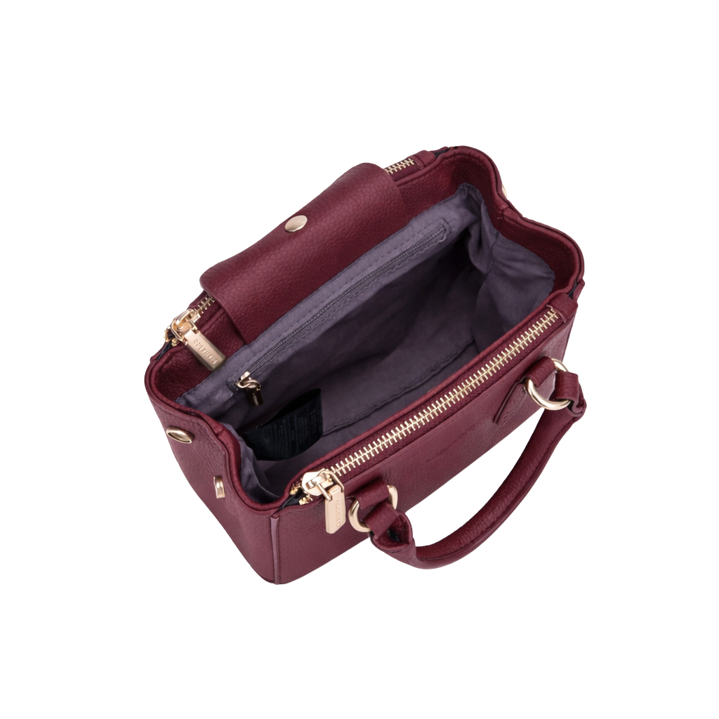 Borsa a Mano Bordeaux-Nera  con Tracolla Rimovibile | Borsa Elegante Donna