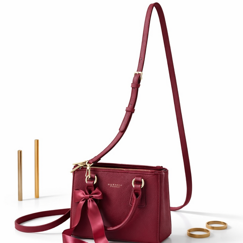 Borsa a Mano Bordeaux-Nera  con Tracolla Rimovibile | Borsa Elegante Donna