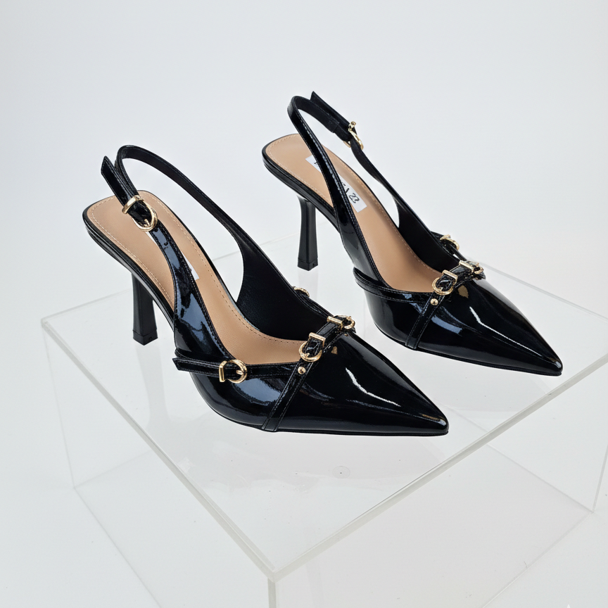 Décolleté Slingback Atenea Nere Donna con Tacco Elegante