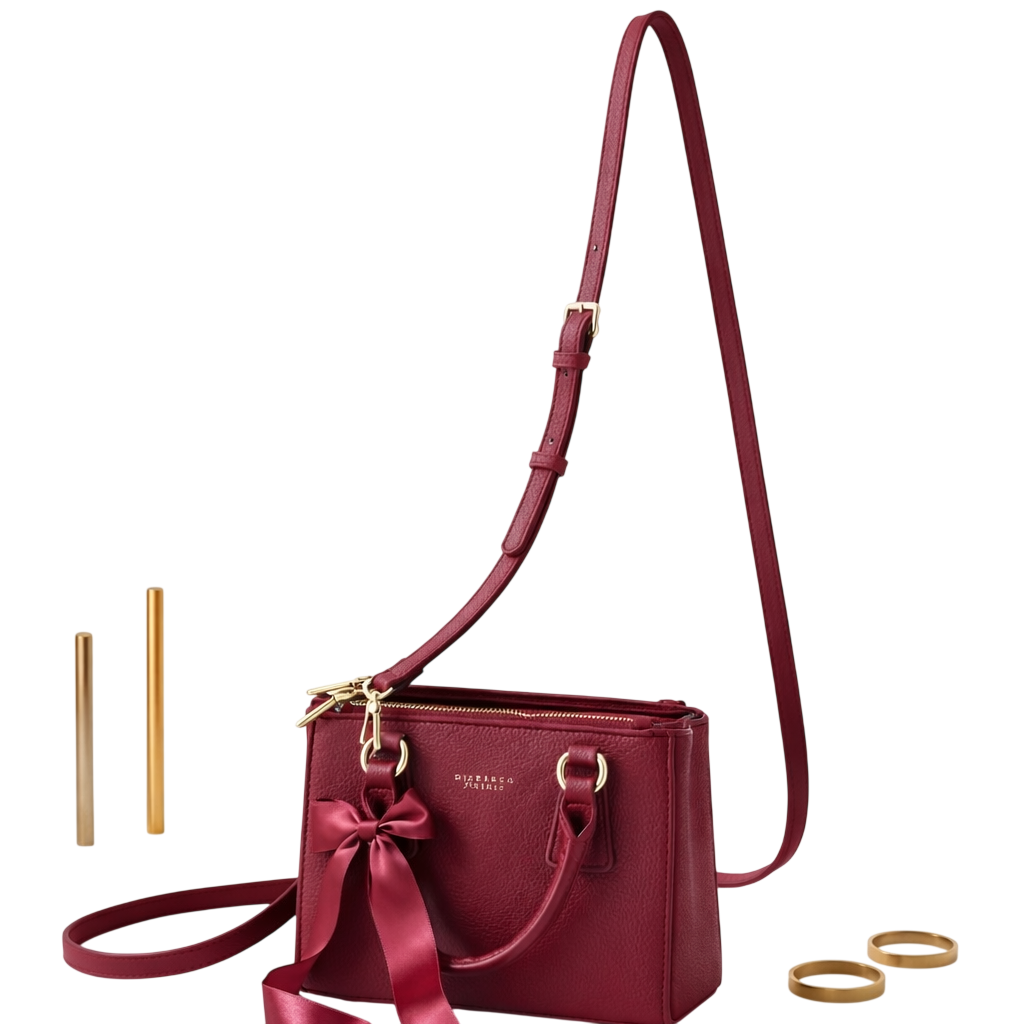 Borsa a Mano Bordeaux-Nera  con Tracolla Rimovibile | Borsa Elegante Donna