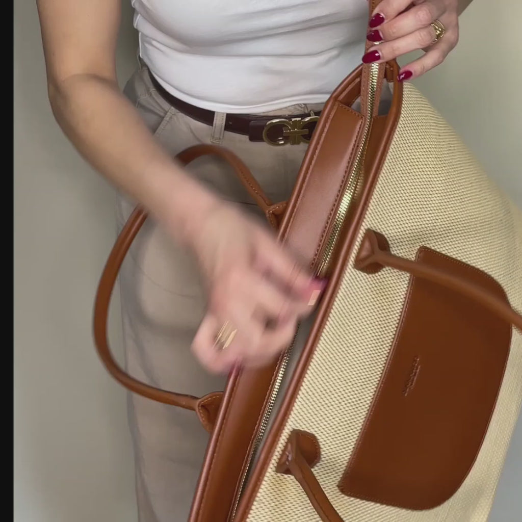 Borsa Grande Elegante | Borsa Tote in Paglia Stampata da Donna